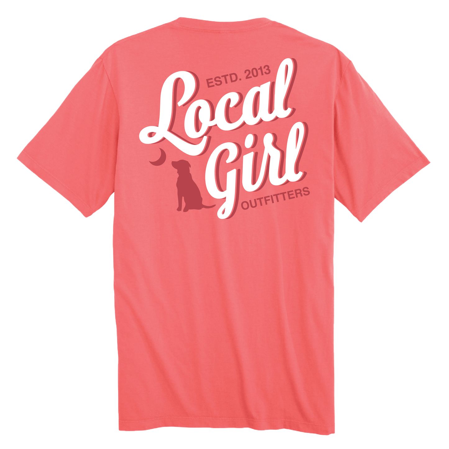 Local Girl Stacked Script T-Shirt - Coral