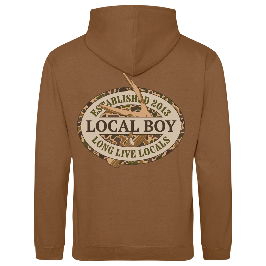 Youth Brushwood Hoodie Old School Antler Oval - Caramel Toffee