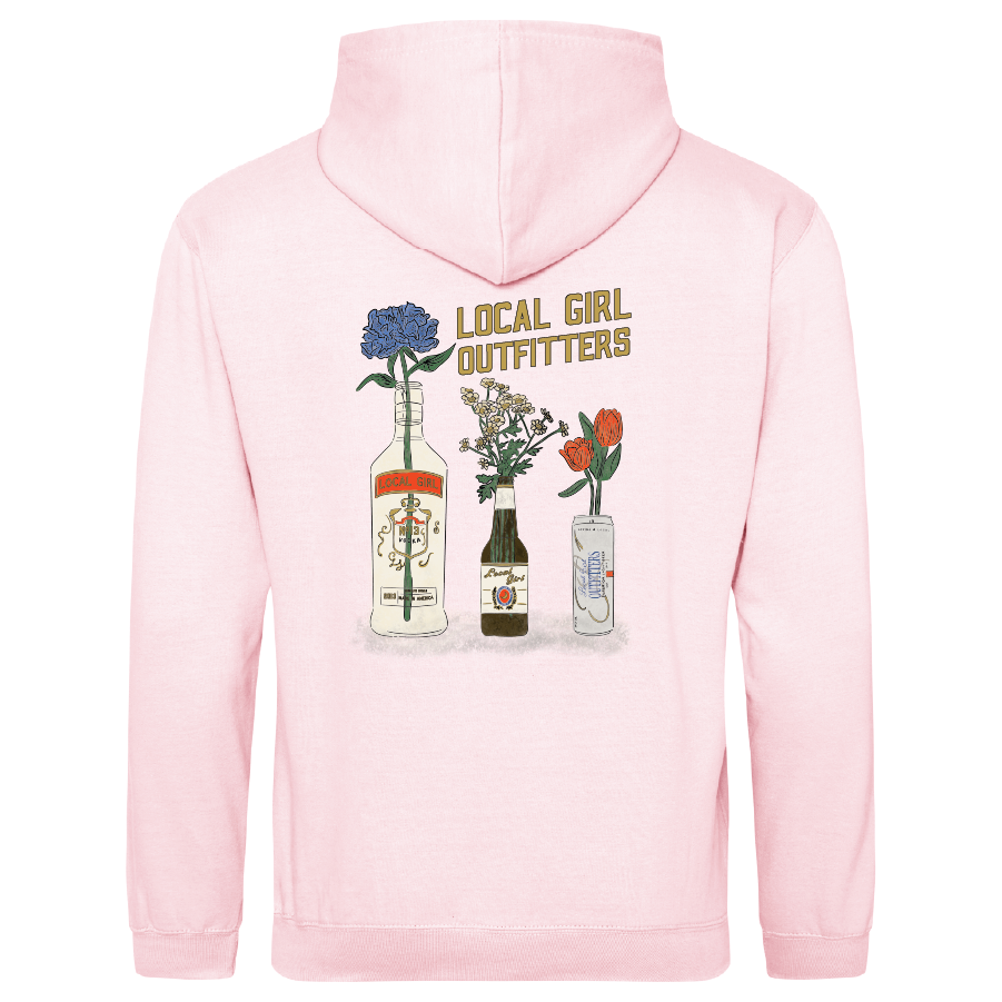 Local Girl Brushwood Hoodie Boozy Flowers - Baby Pink