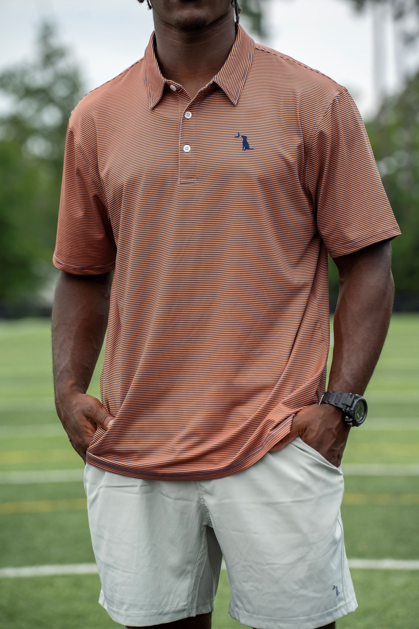 Collegiate Palms Polo - Navy/Orange