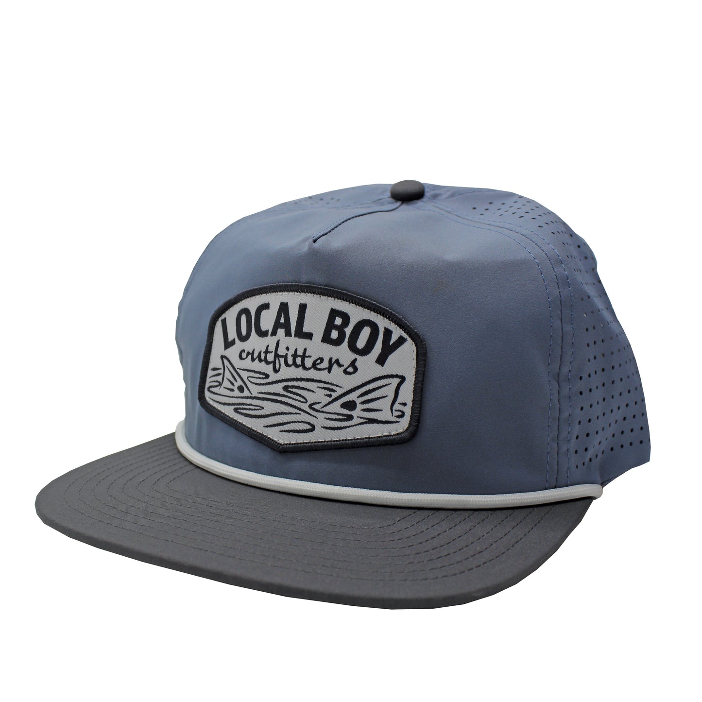 Fish Tails Perforated Flat Brim Hat - Light Slate