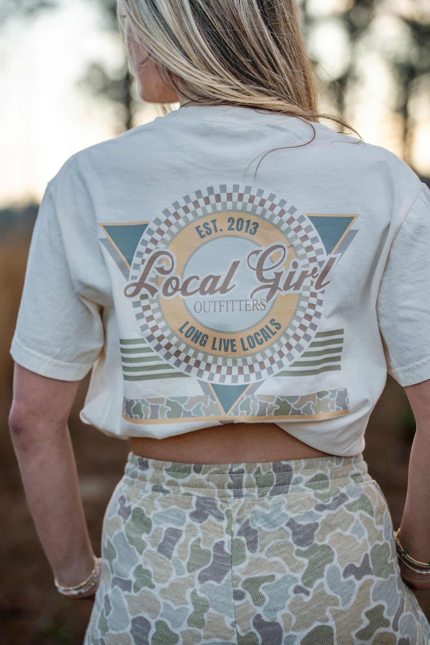 Local Girl Retro Triangle Forest Camo Desert T-Shirt - Ivory
