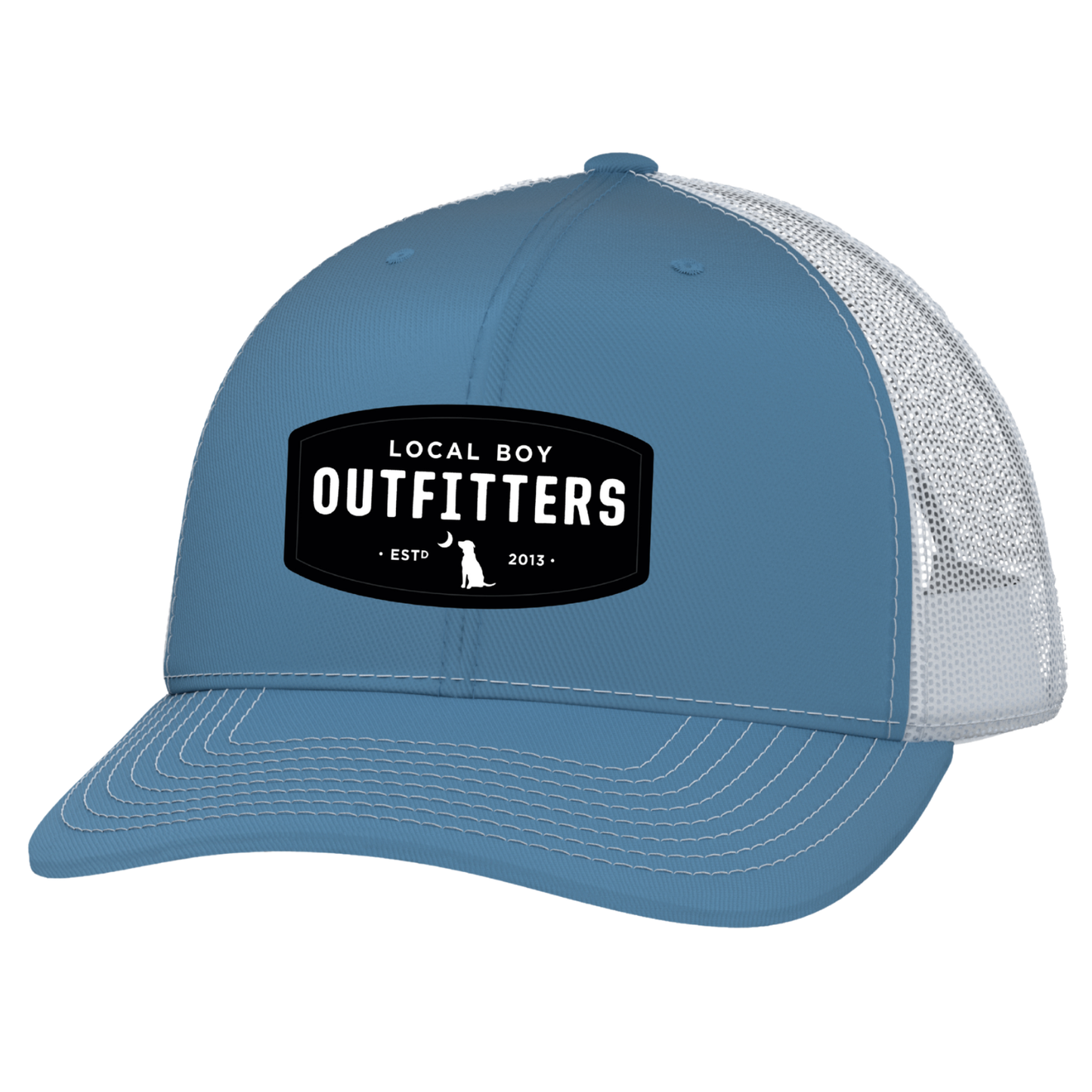 Woven Patch Trucker Hat - Columbia Blue/White