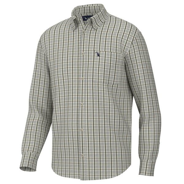 Local Boy Stamps Dress Shirt -Light Beige/Olive/Green Large