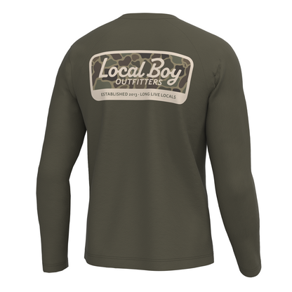 Youth Brush Camo Mark Long Sleeve Heather Performance Shirt - Cedar