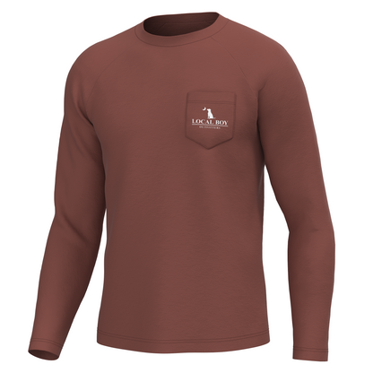 High Badge OD Long Sleeve Heather Performance Shirt - Mahogany