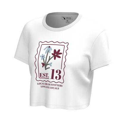 Local Girl Stamp Graphic Crop T-Shirt - White