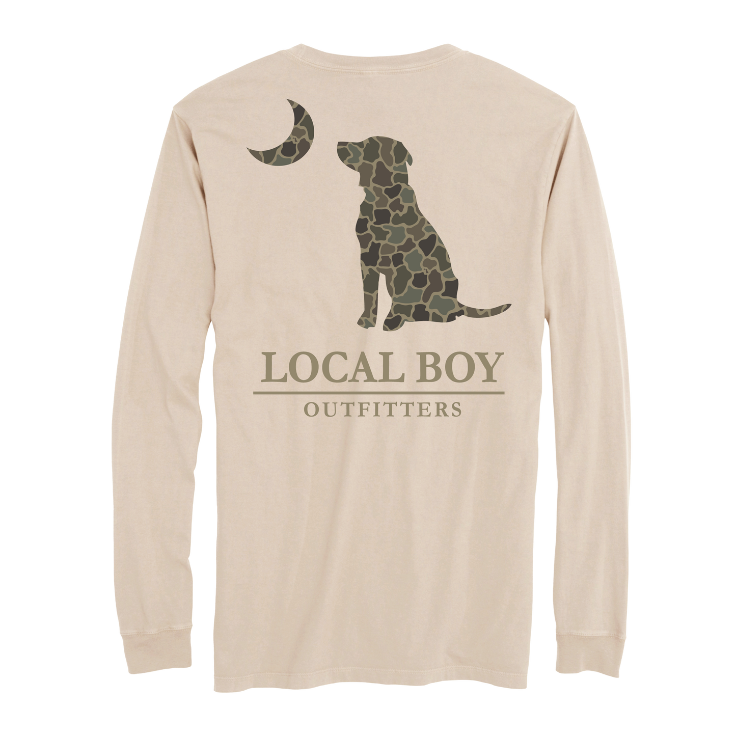 Youth Brush Camo Dog & Moon Long Sleeve T-Shirt - Latte