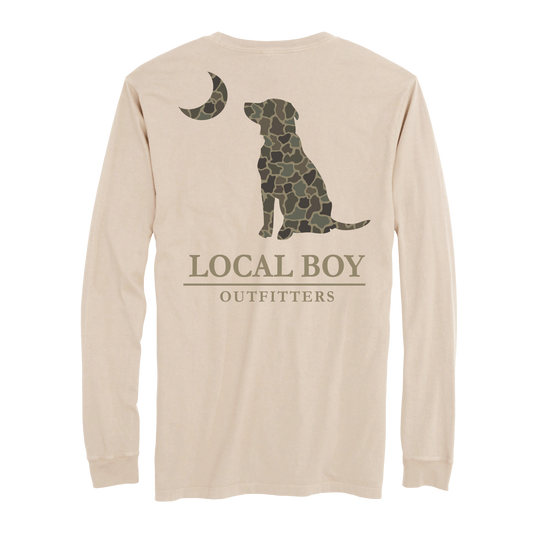 Youth Brush Camo Dog & Moon Long Sleeve T-Shirt - Latte