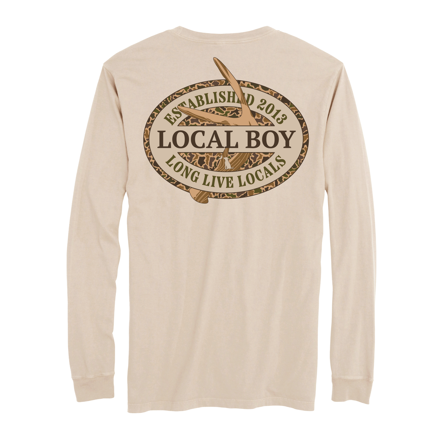 Old School Antler Oval Long Sleeve T-Shirt - Latte