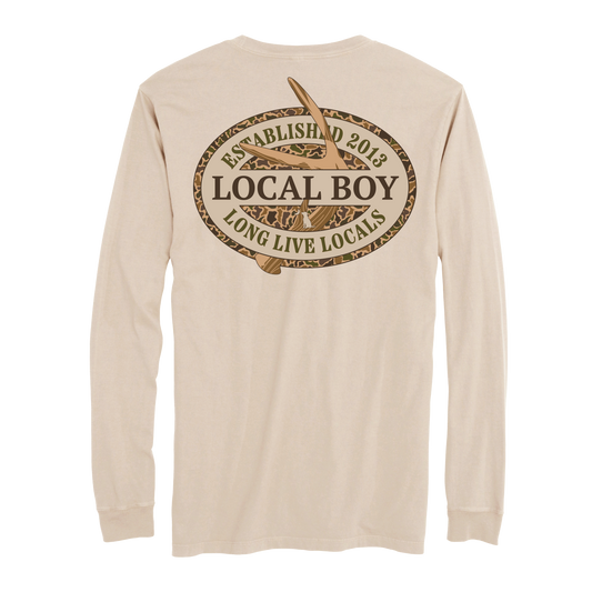 Old School Antler Oval Long Sleeve T-Shirt - Latte