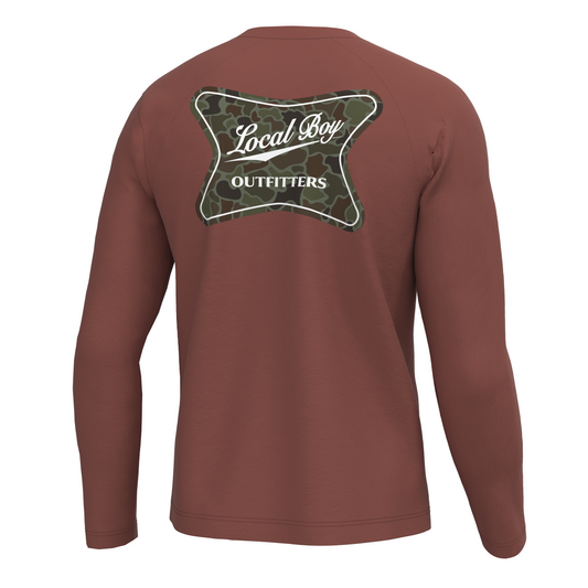 High Badge OD Long Sleeve Heather Performance Shirt - Mahogany