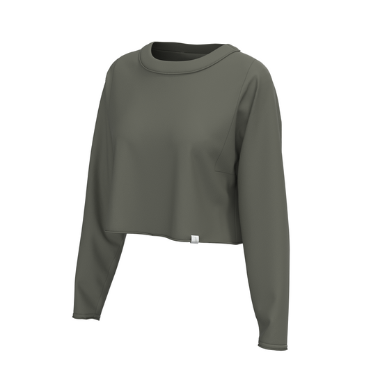 Local Girl Boxy Crop Long Sleeve T-Shirt - Olive