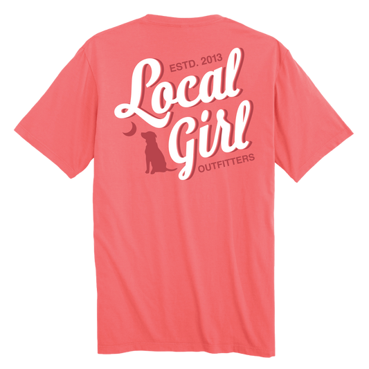 Local Girl Stacked Script T-Shirt - Coral