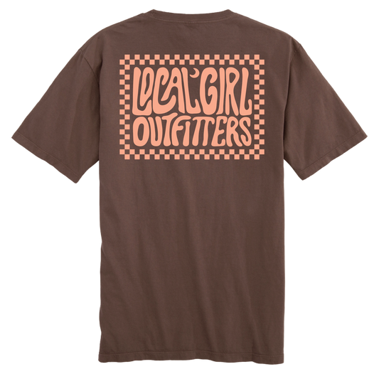 Local Girl Checkered Charm T-Shirt - Espresso