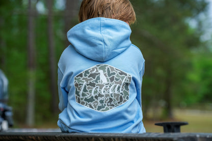Youth Brushwood Hoodie Dog & Moon Camo Badge - Sky Blue