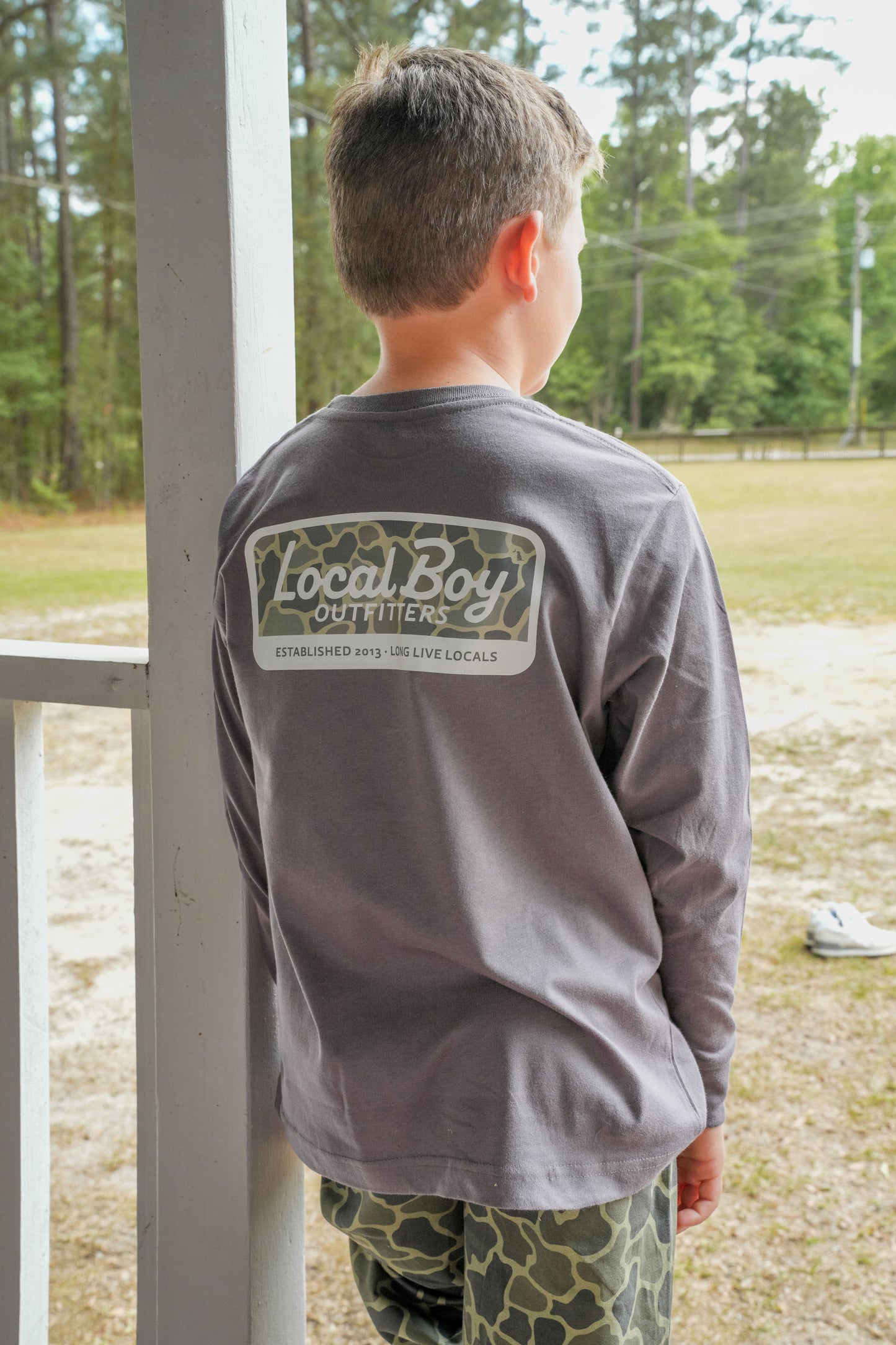 Youth Brush Camo Mark Long Sleeve Heather Performance Shirt - Cedar