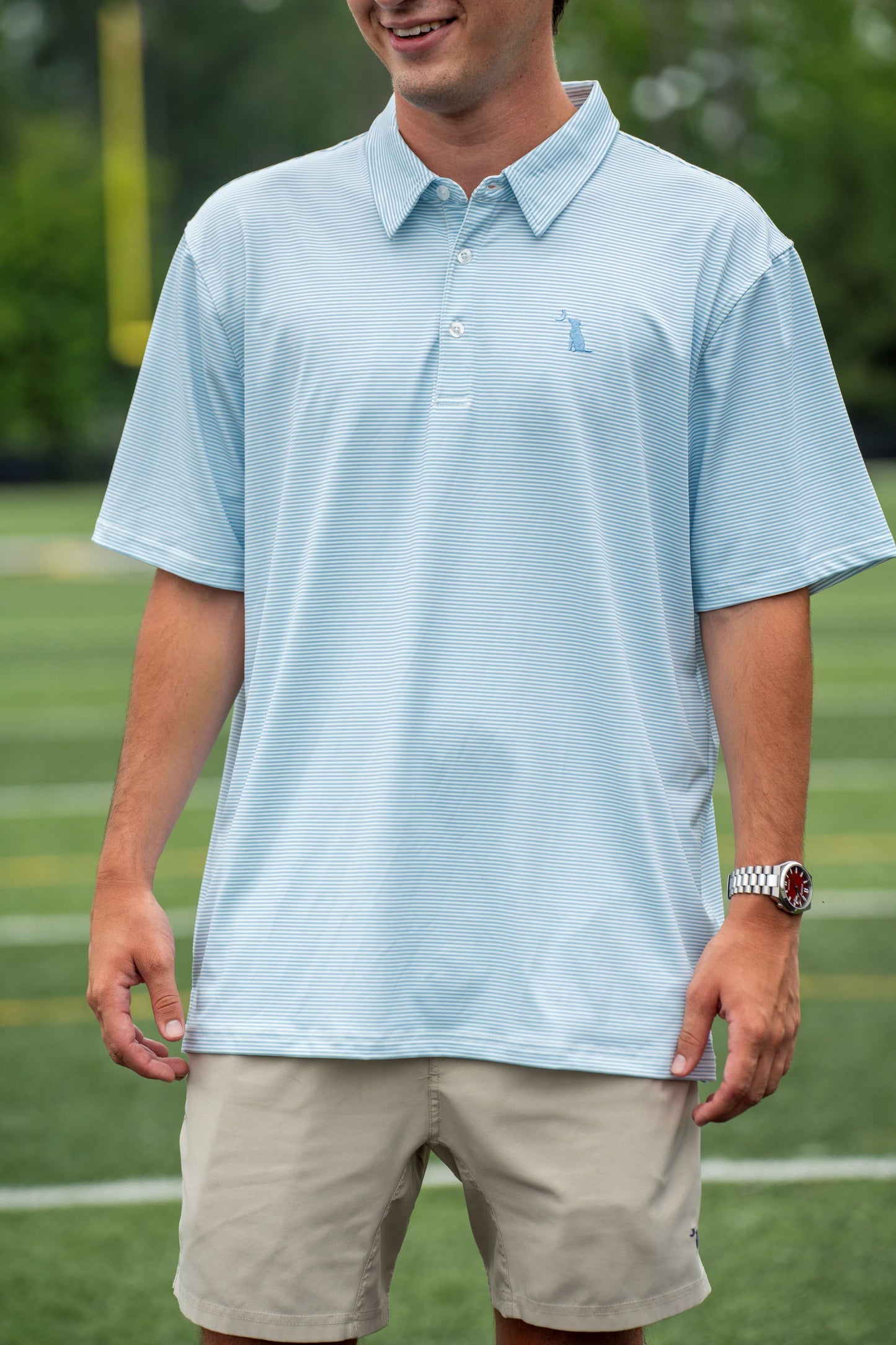 Collegiate Palms Polo - Carolina Blue/White