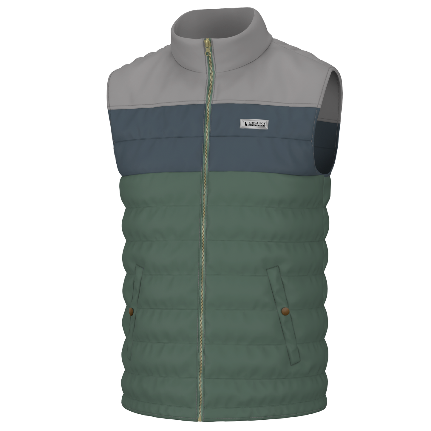 Tri-Color Puffer Vest - Grey / Slate / Olive