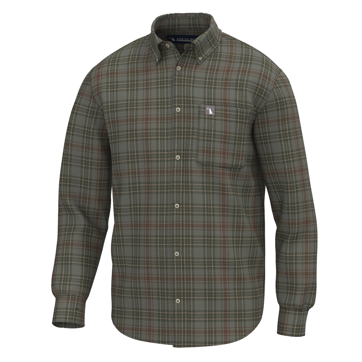 Cain Stretch Flannel - Moss Gray/Dark Olive/Dark Rust