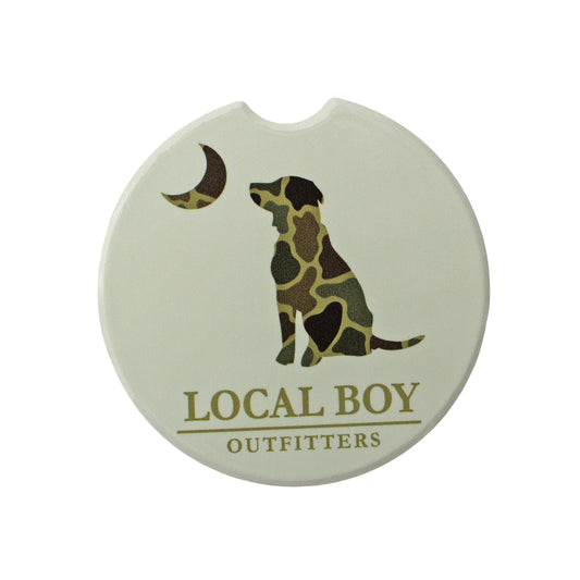Brush Camo Dog & Moon Car Coaster - Silver