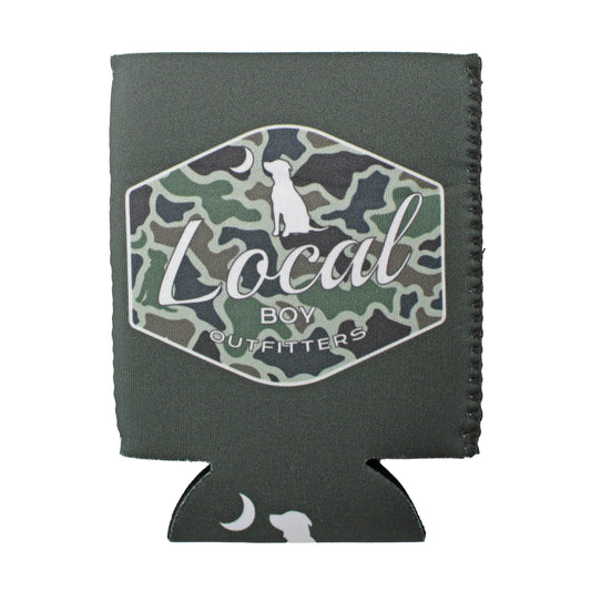 Dog & Moon Camo Badge Koozie - Charcoal