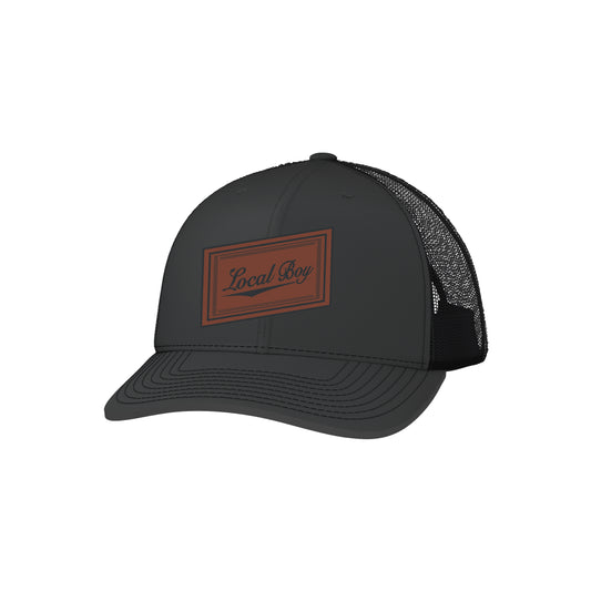Leather Slant Trucker Hat - Charcoal/Black