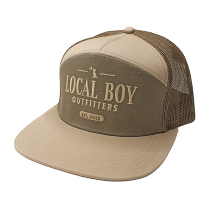 Lucky Text 7 Panel Hat - Tan/Dark Tan