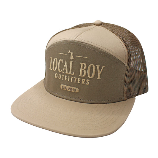 Lucky Text 7 Panel Hat - Tan/Dark Tan