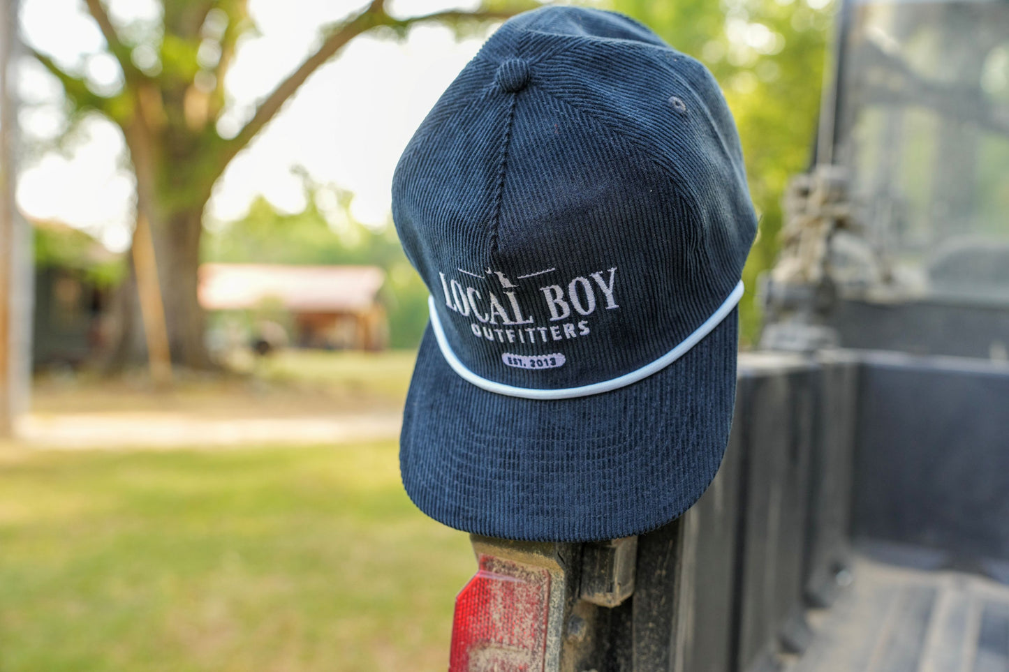 Lucky Text Corduroy Hat - Navy