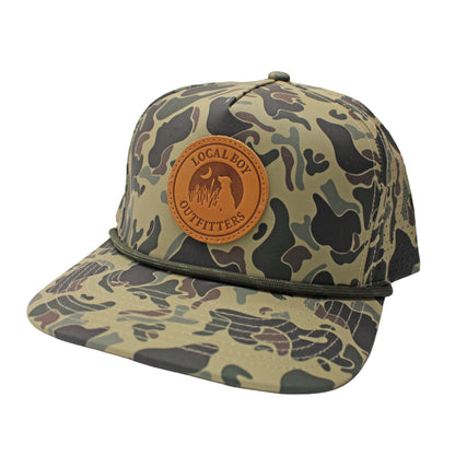Leather Patch Perforated Rope Hat - Retro Camo