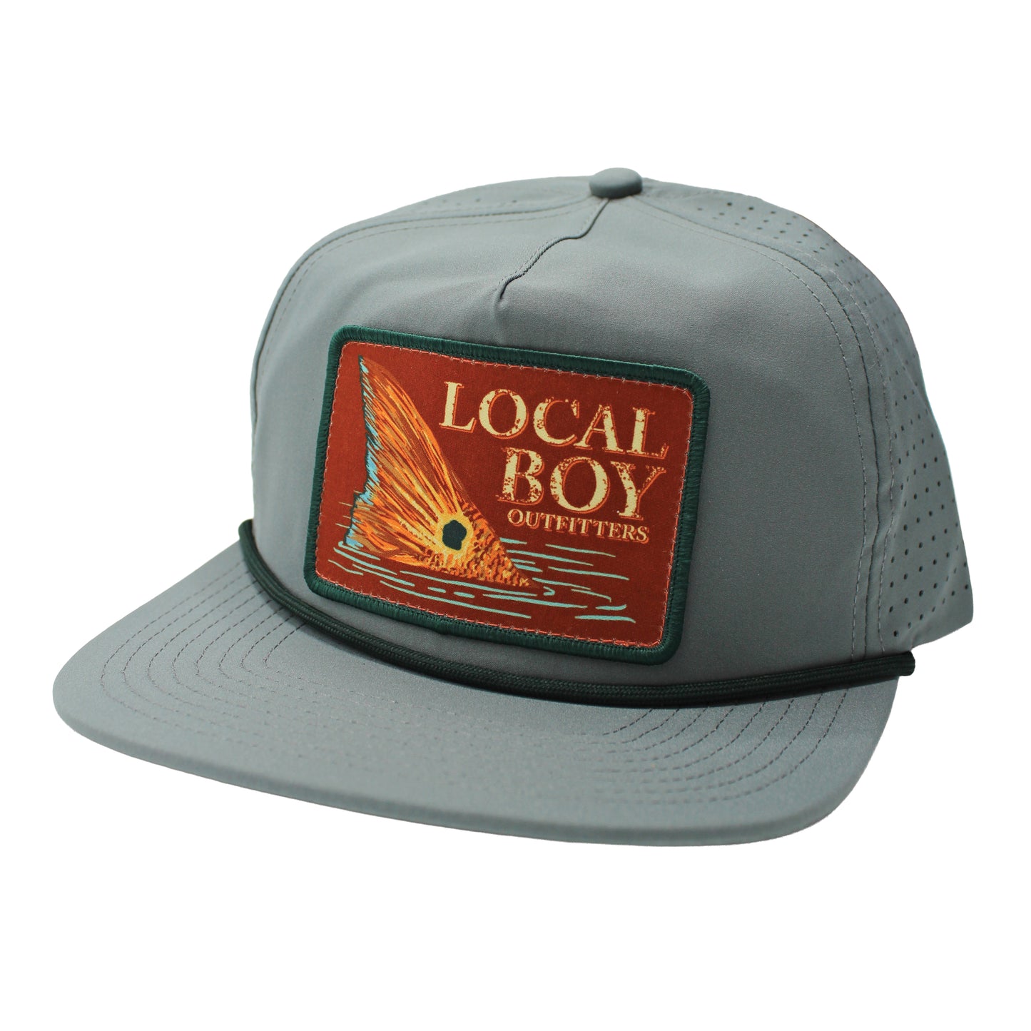 Red Fin Patch Low Profile Perforated Rope Hat - Warm Gray