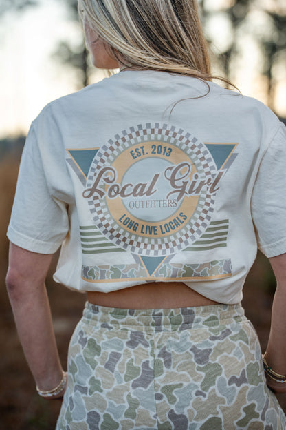 Local Girl Retro Triangle Forest Camo Desert T-Shirt - Ivory