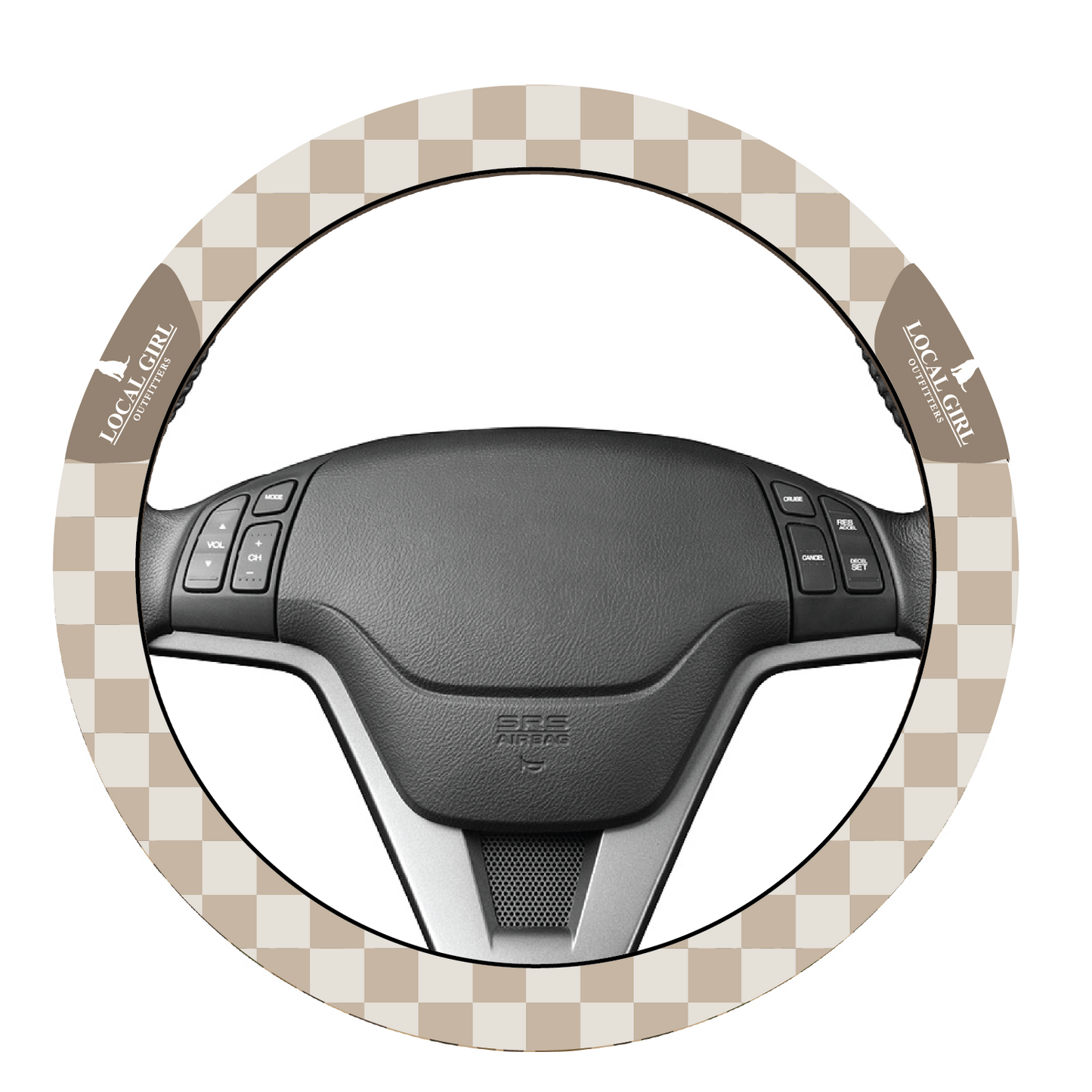 Local Girl Steering Wheel Cover - Khaki Checker