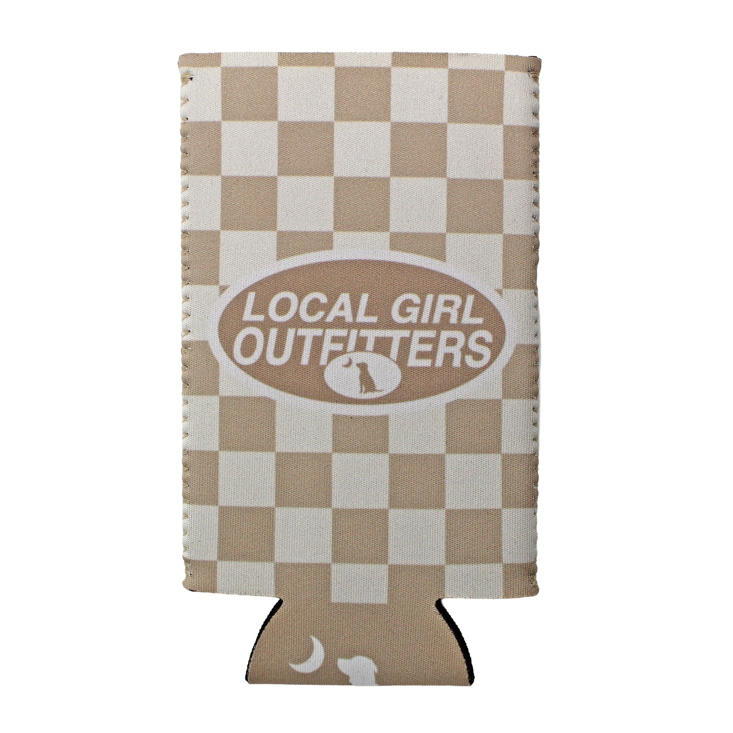 Local Girl Slim Can Koozie Modern Oval - Khaki Checker
