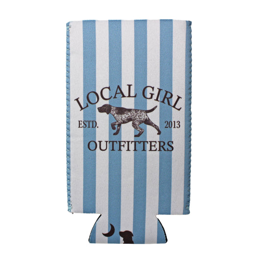 Local Girl Slim Koozie Classic Spotter - Baby Blue/White Stripes