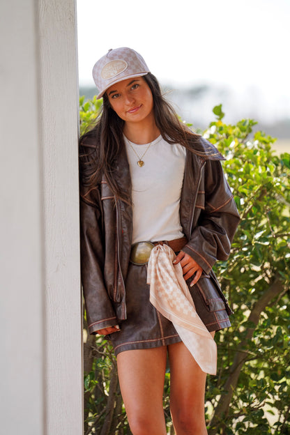 Local Girl Modern Oval Rope Hat - Khaki Checker