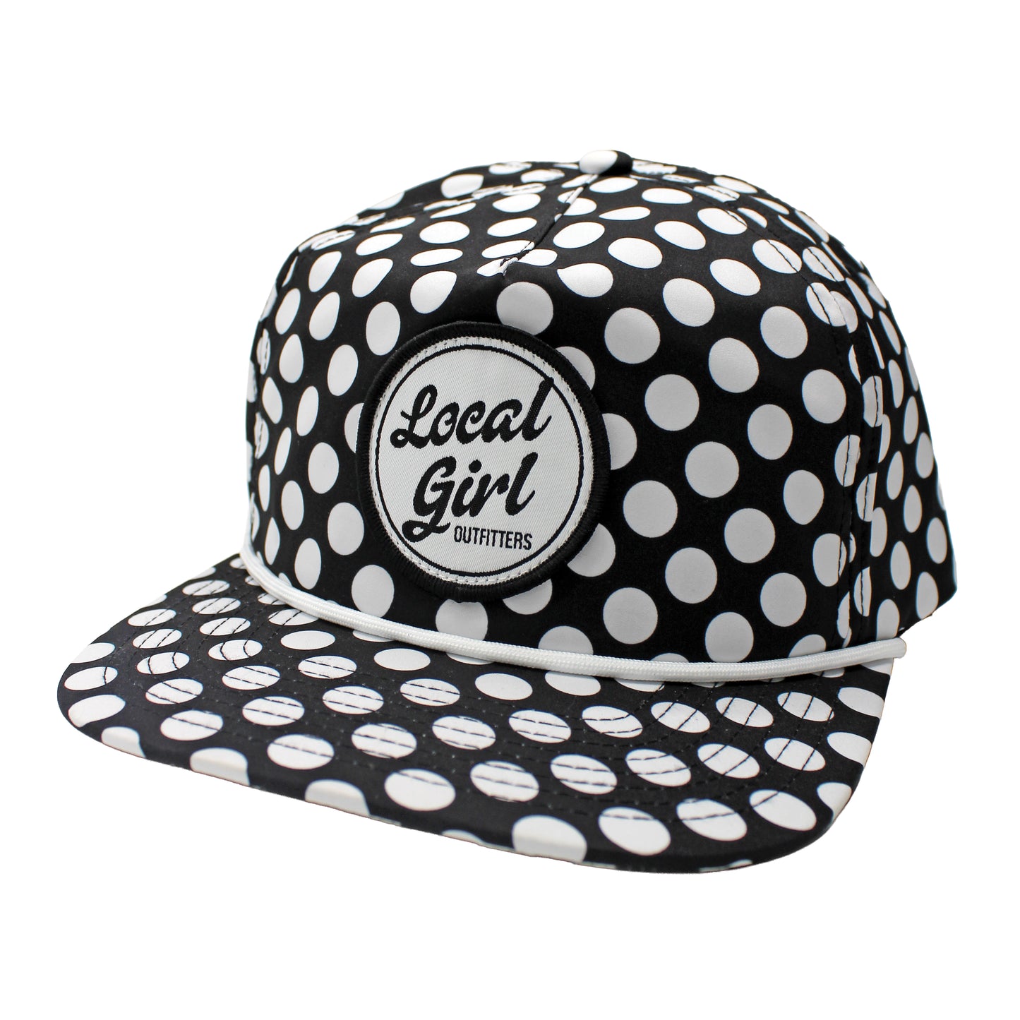 Local Girl Big Patch Low Profile Rope Hat - Black Polka Dots