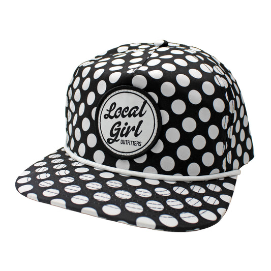 Local Girl Big Patch Low Profile Rope Hat - Black Polka Dots