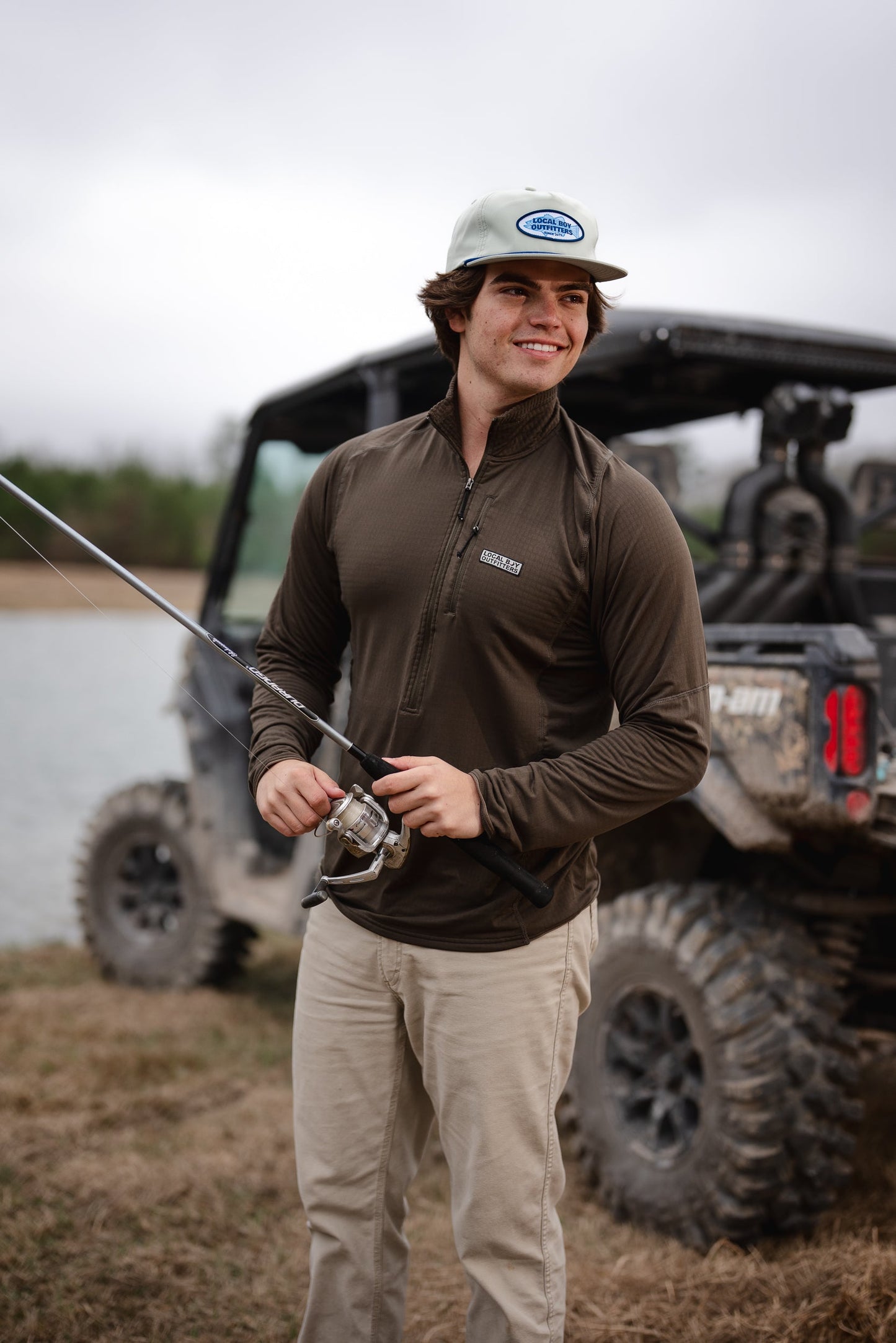Waffle Half Zip - Olive Green