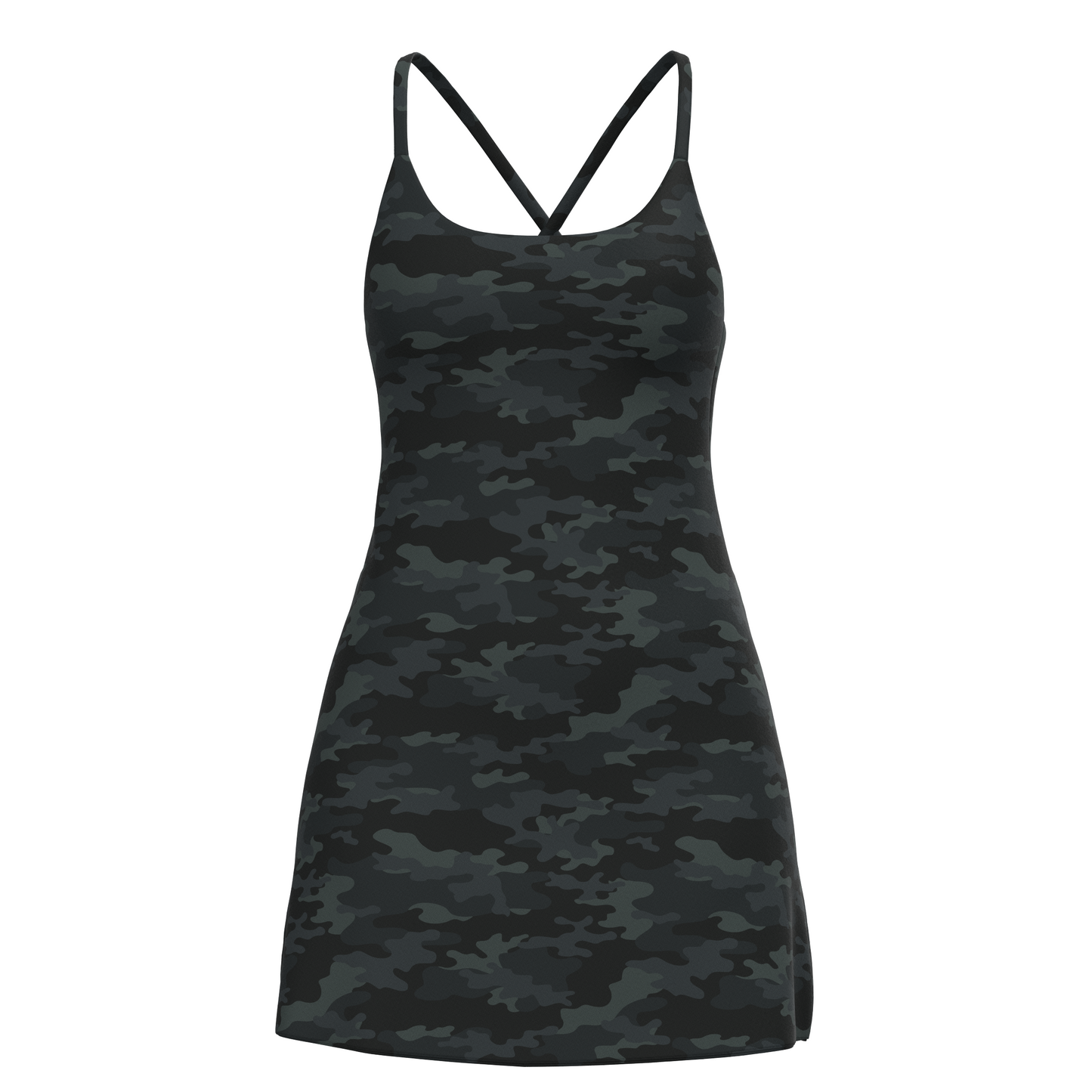 Multicam | Front view of women's multicam cloud dress with built-in bra and scoop neck