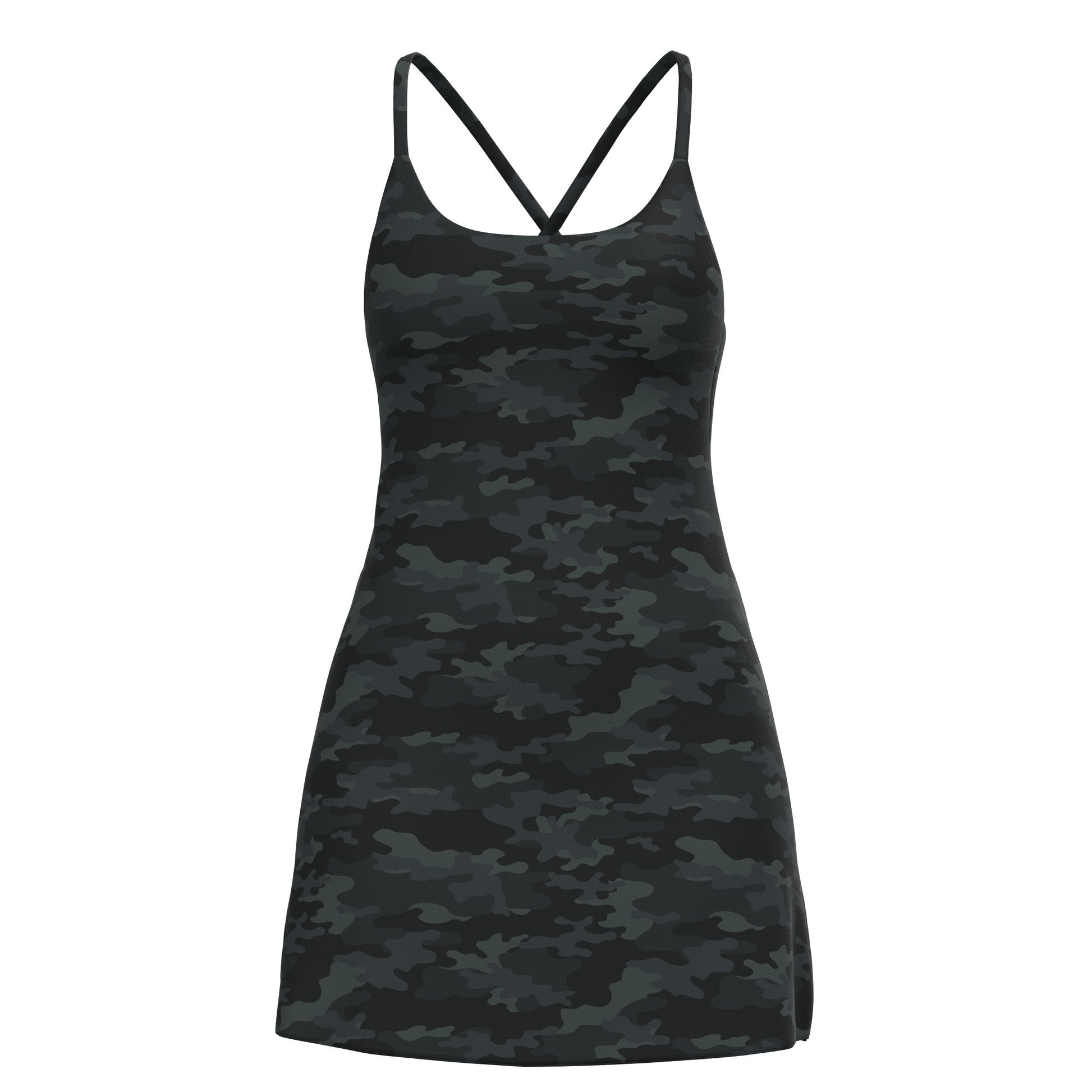Multicam | Front view of women's multicam cloud dress with built-in bra and scoop neck