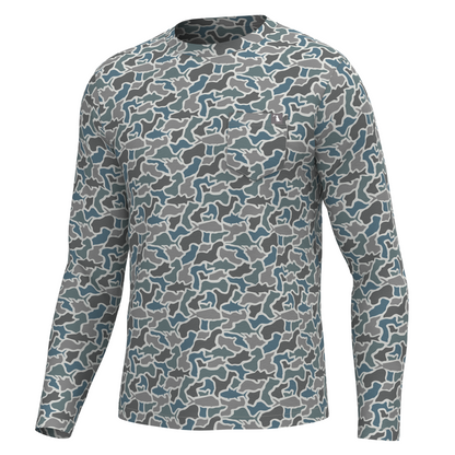 L/S Heather-Blend Crew - Fish Camo