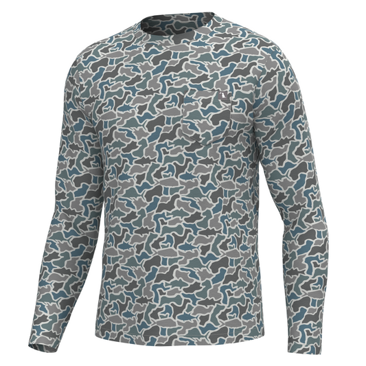 L/S Heather-Blend Crew - Fish Camo
