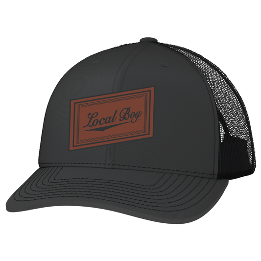Leather Slant Trucker Hat - Charcoal/Black