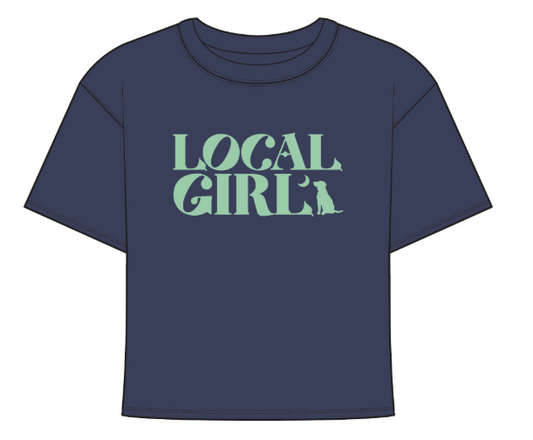 Local Girl Flourish Graphic Cropped Tee - China Blue