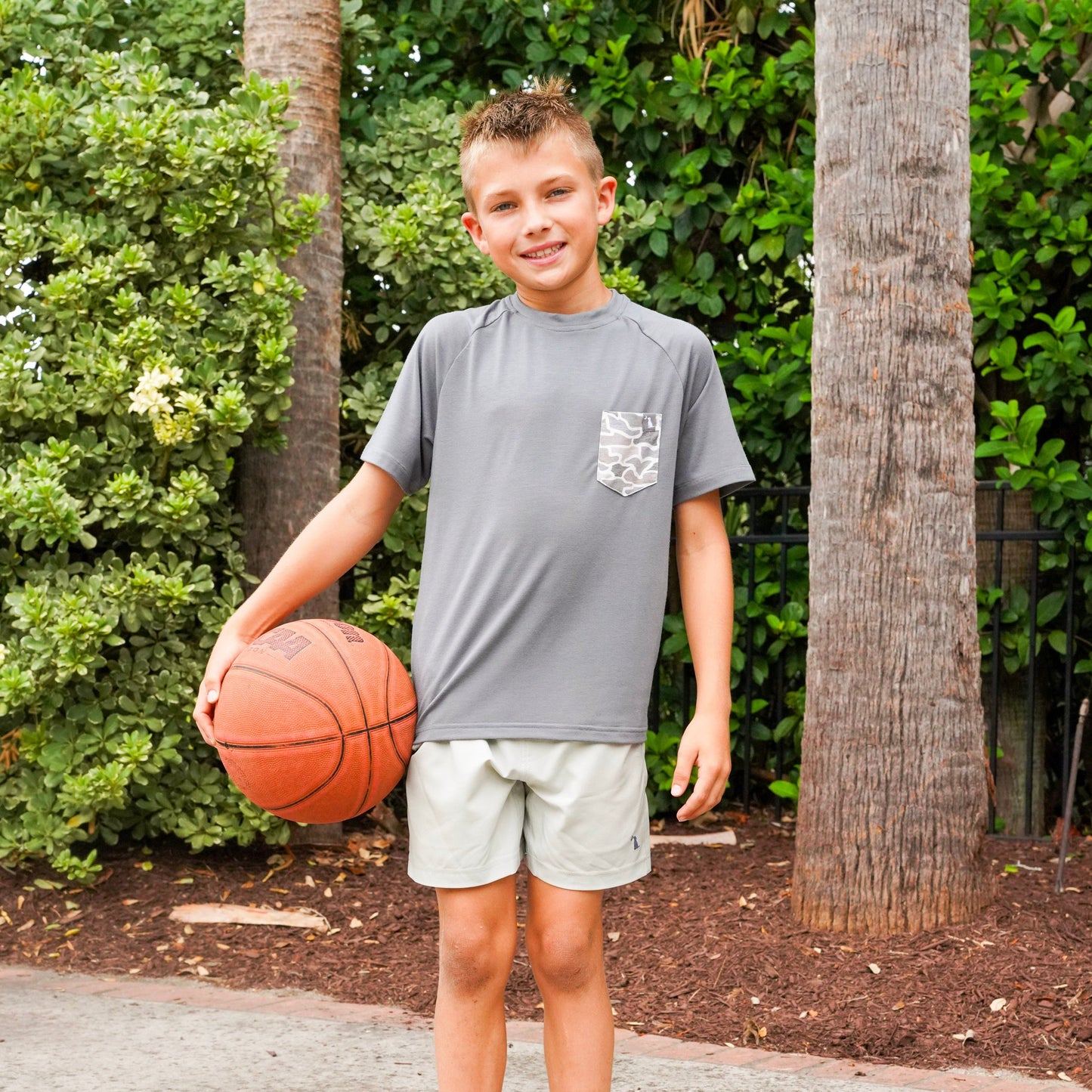 Youth S/S Heather-Blend Crew - Graphite/Cool Oak LCF